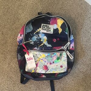 NWT Justice Multicolor Splatter Backpack